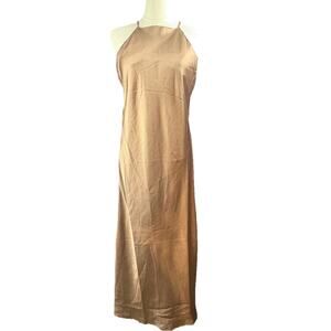 Sage The Label Slip Low Back Dress Satin Brown Maxi Adjustable Crisscross L